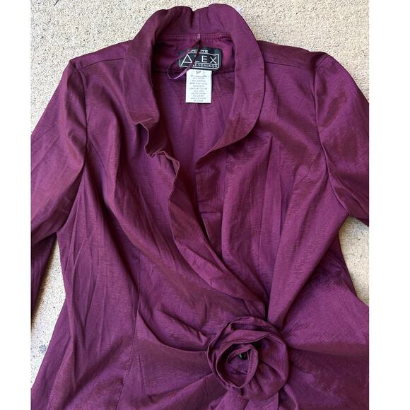 Alex Evenings Wrap top jacket Blouse Size S plum/purple ruffles flower - Picture 1 of 13